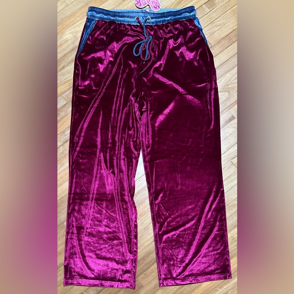 Rich fashion Adrian Schachter BURGANDY Velvet Tracksuit Trousers NWT